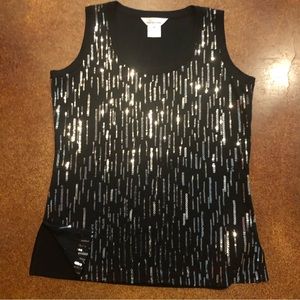 Misook Black and Silver Sequined Tank Top Sz S